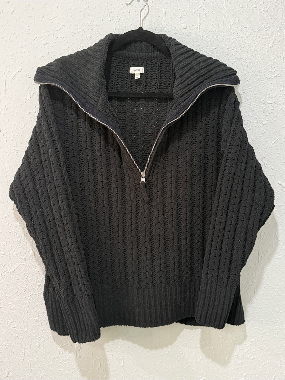 Aerie Cable Car Quarter Knit Zip Sweater Size Small